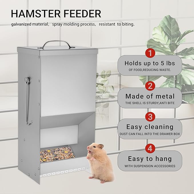 Rabbit Feeders Automatic for Cages,5 Pound Large Metal Trough Feeder with Lid Galvanized Steel Outdoor Bunny Food Dispenser for Rabbits Chicken Guinea Pig Pet and Other Small Animals