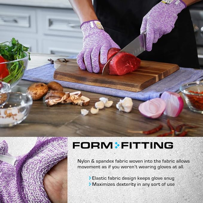 Glove Station Ultra Durable Series Cut Resistant Gloves - Cutting Gloves for Chefs, BBQ and Cooking - Level 5 Protection, Food Grade Safe Cut - Purple, X-Large Size