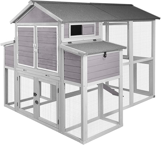Aivituvin Chicken Coop for Chickens Super Large Outdoor Wooden Hen House with Run,Poultry Cage for 6 to10 Chickens with Two Nesting Box,Ramp,Extra Large