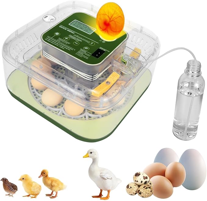 Series IV - 12 Egg Fully Automatic Incubator, Low Maintenance, Intelligent Sensor-Based Precise Humidity & Temp Control, Custom-Interval Auto Turn & Auto Stop, Preset Incubation Days, Candler, Alarms