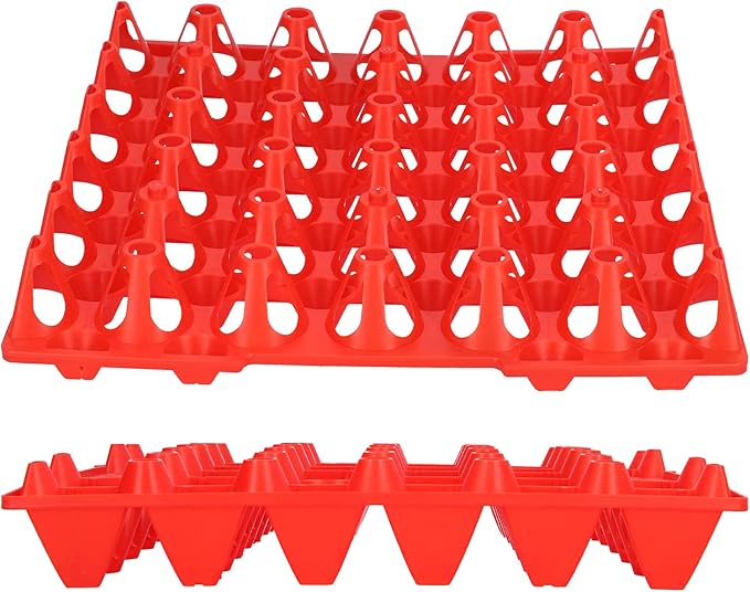 TOPINCN 5PCS Plastic Egg Tray, 30 Cell Egg Crates Holder Flats with Sturdy Stackable Design for Storage Transportation Home Farm Supplies (Red)