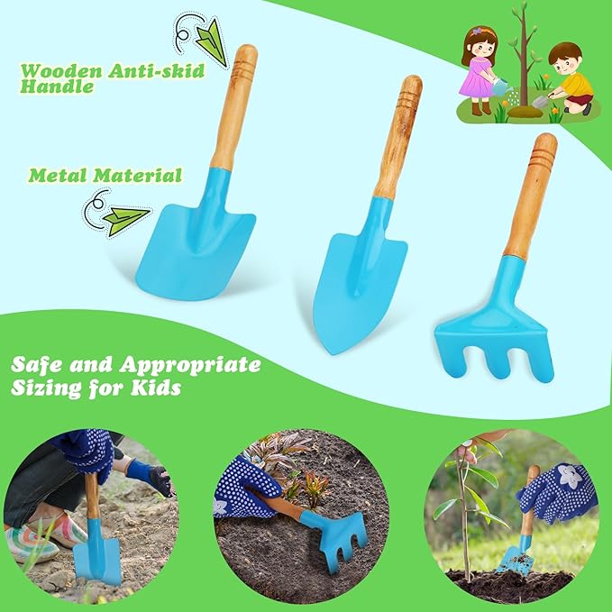 Kids Gardening Tools Set, Gardening Set for Kids, Outdoor Backyard Farm Digging Toys with Wheelbarrow Shovel, Rake, Trowel, Fork, Birthday Gifts for Boys Girls Age 3+