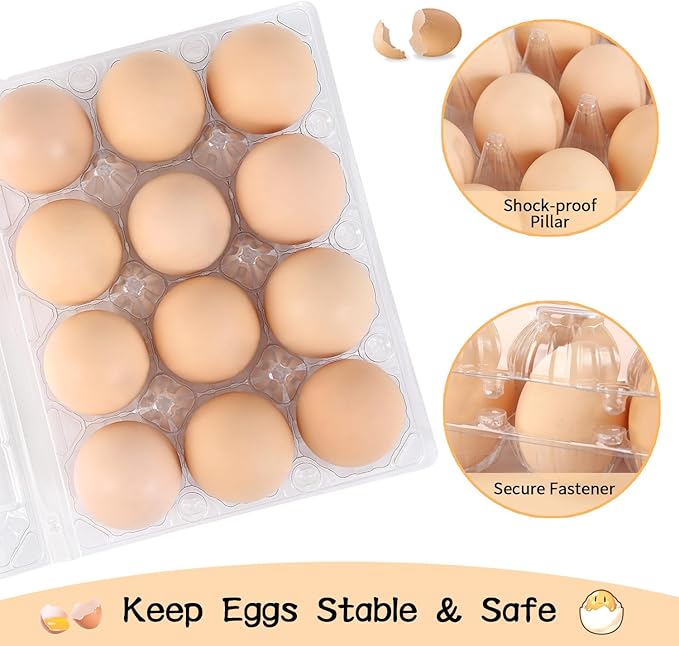 Egg Cartons 60 Pieces, Egg Cartons Cheap Bulk, Eggs 12 Count, Clear Plastic Reusable Egg Tray Container Holder for Family Pasture Chicken Farm Refrigerator Storage, Business Market with Sticker Labels