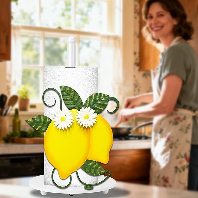 Lemon Paper Towel Holder, Spring Summer Lemon Decor for Countertop Cute Farmhouse Home Table, Housewarming Birthday Gifts Yellow