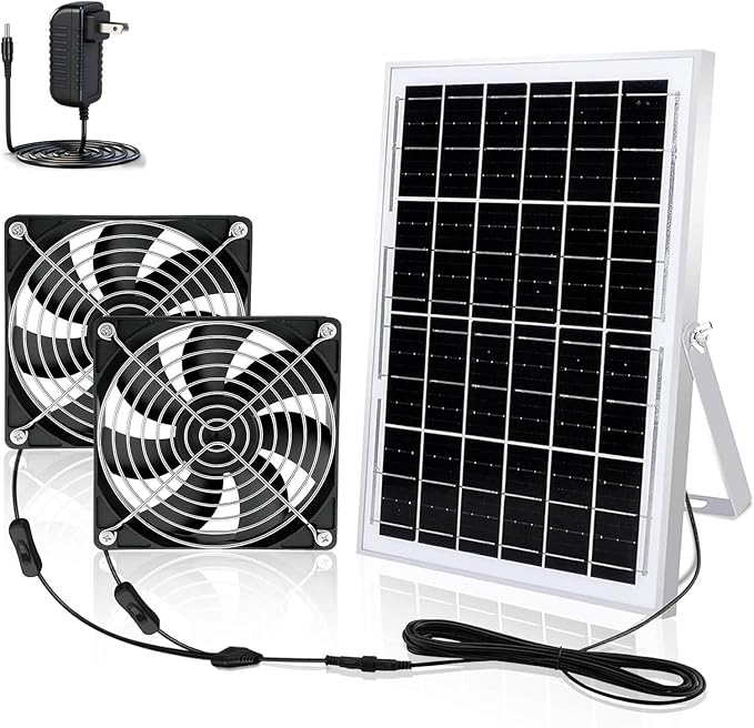 Solar Powered Exhaust Fan with Solar Panel, IP67 Waterproof Ventilation Fan for Greenhouse, Chicken Coop, Dog House, Storage Room