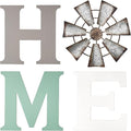 Mkono Farmhouse Wall Decor Wooden Home Sign with Metal Windmill for O Rustic Hanging Letters Decorative Wall Art Decor Signs for Living Room Kitchen Bedroom Entryway House