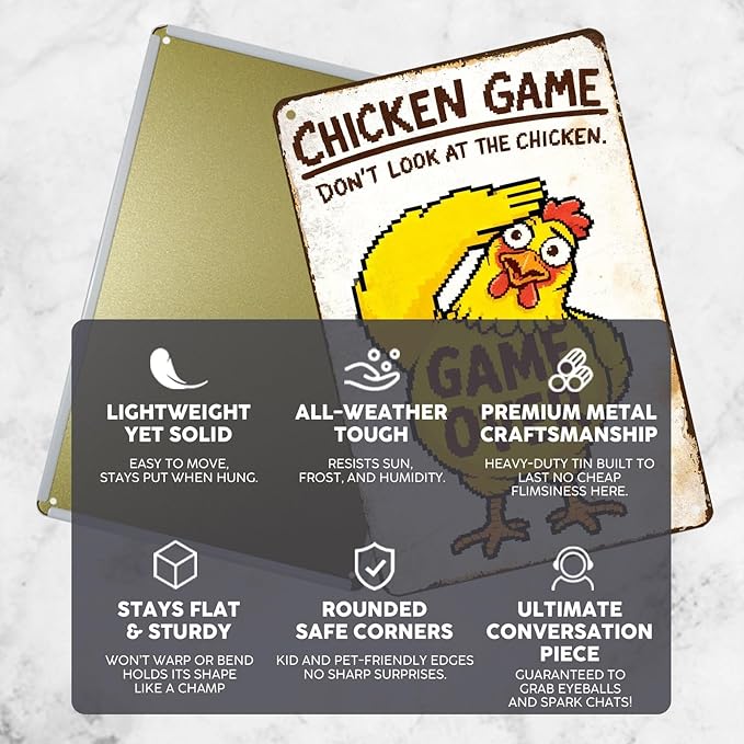 Vintage Chicken Tin Sign Don't Look At The Chicken Retro Metal Poster Wall Decor Funny Nostalgic Rustic Metal Sign For Home Poultry House Coop Farmhouse Farm Garage Cafe Kitchen 12 * 8In