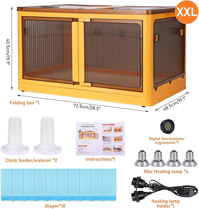 Chicken Brooder Box for Chicks with Feeder and Waterer, Chicken Brooder Heater Warms up to 30 Chicks, Poultry Breeding Box Suitable for Chick Duckling Parrot Lizard (28" L x 19" W x 15" H)