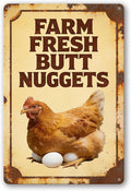 Funny Chicken Metal Sign Outdoor, Aluminum Farmhouse Wall Decor for Coop Door or Yard Area, Fluffy Humor Country Living Style, Rustic 8x12 Inch Gift