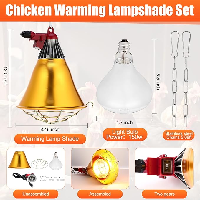 Chicken Heat Lamp Carbon Fiber Tube Brooder Heater Lamp for Chicks, Adjustable 2 Temperature Hanging Chicken Warmer Poultry Automatic Feeder and Waterer Kit for Newborn Livestock 175w/350w