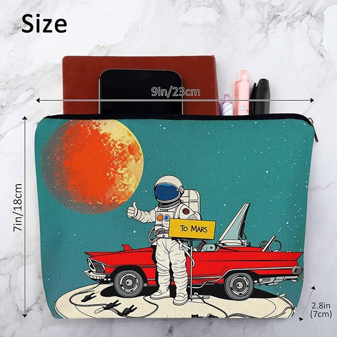 Women Makeup Organizer Bag Astronaut Cosmos Galaxy Space Astronaut Spaceship Flax Cosmetic Bag Makeup Bags Toiletry Bag Accessories Organizer Travel Bags For Home Bathroom Office Hotel Gym