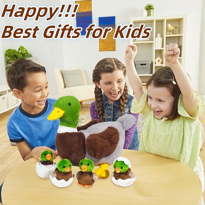 7 in 1 Mallard Duck Stuffed Animals Duck Plush Toys, 12" Zipper Mommy Stuffed Duck with 4 Baby Ducks Ducklings Eggs Green Duck Plushies Pillow for Kids Birthday Easter Stuffers Gifts Farm Party Decor
