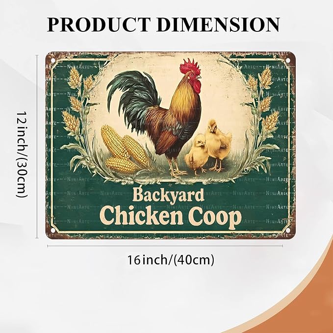 Vintage Backyard Chicken Coop Metal Sign Rustic Farmhouse Wall Art for Hen Houses Barn Doors and Country Kitchen Decor 12X16Inch