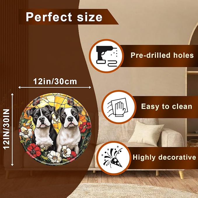 Dog Round Metal Tin Sign Wreath Vintage Wall Art Decor for Home Garden Yard Decor 12x12inch
