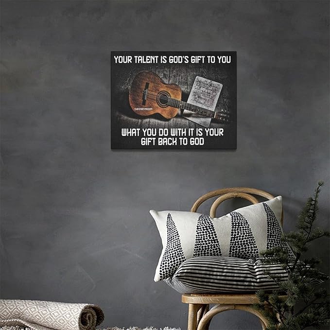 Vintage Guitar Wall Art - Chords Pictures Canvas Prints - Inspirational Artwork for Music Studio, Bedroom, Living Room, Bathroom - 16"x12"