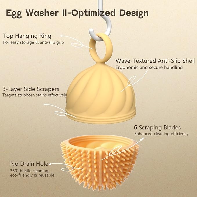 Egg Washer for Fresh Eggs - Upgraded 2.0 Silicone Egg Scrubber | Farm Fresh Egg & Vegetable Scrubber | Dishwasher Safe, Gentle on Shells (Yellow 2 Pcs)