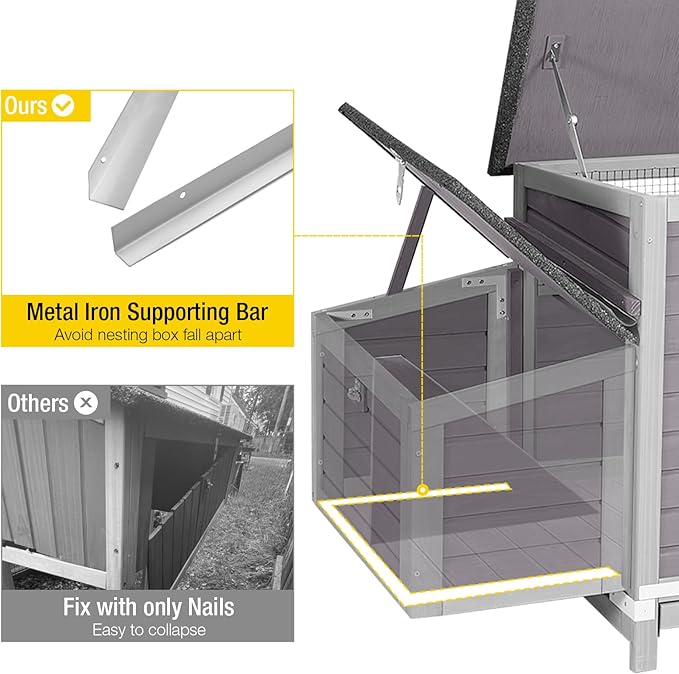 Aivituvin Chicken Coop Two Nesting Boxes Large Wooden Hen House Weatherproof Outdoor Rabbit Hutch Duck Cage