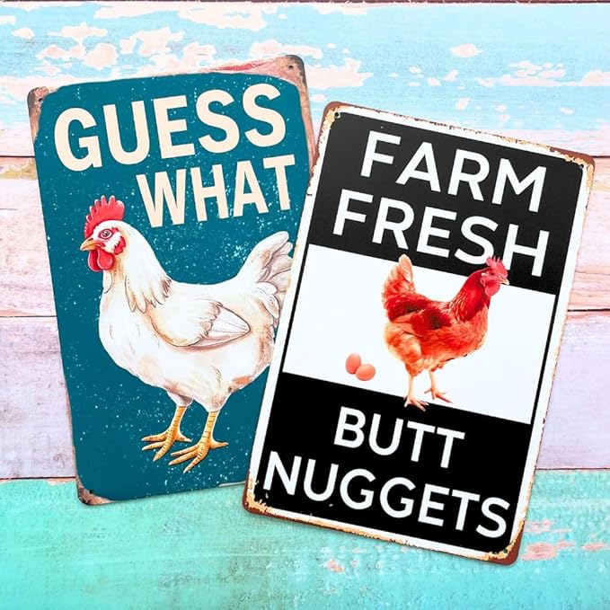 Chicken Coop Signs 4PC Set- Metal Tin Posters Rustic Wall Art Farmhouse Kitchen Vintage Home Decor Funny Outdoor Decorations Bathroom Restroom Bedroom Live Like Someone Left The Gate Open Sayings