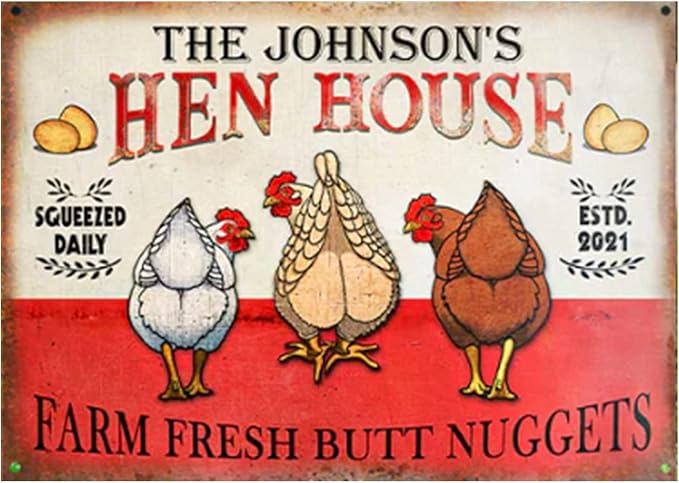 Personalized Chicken Hen House Nuggets Customized Classic Metal Signs Chicken Signs, Chicken Coop Accessories Décor