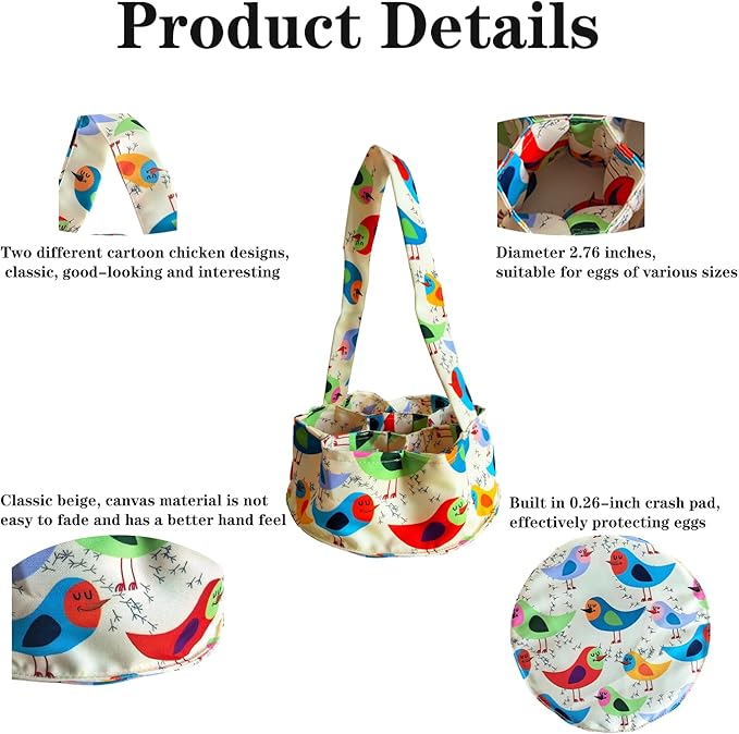 UKJENT Egg Collecting Basket, 7 Pouches Canvas Chicken Egg Gathering Basket, Machine Washable, Hold Different Size Eggs Collection Carrier Bag, Duck Goose Quail Fresh Eggs Collector, Farm & Home Use