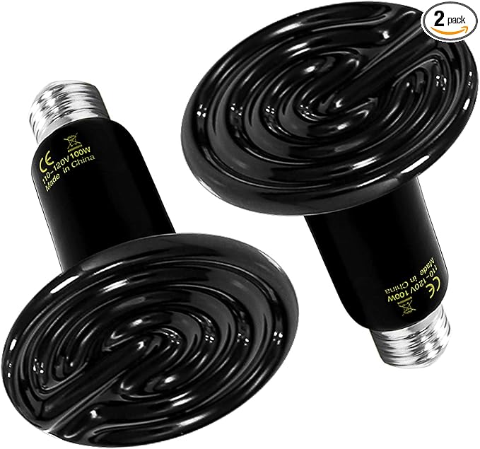 Simple Deluxe 100W 2-Pack Ceramic Reptile Heat Lamp Heat Emitter Bulb No Light Emitting Brooder Coop Heater for Amphibian Pet & Incubating Chicken, Black