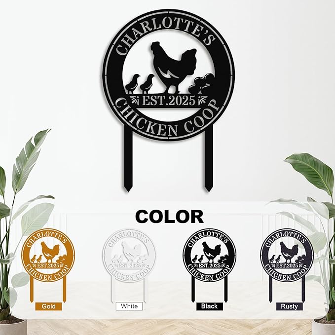 Personalized Chicken Coop Sign – Custom Metal Name Farm Sign, Outdoor Hen House Décor, Rustic Garden Lawn Plaque, Customizable Chicken Farm Sign with Name & Established Date, Unique Gift