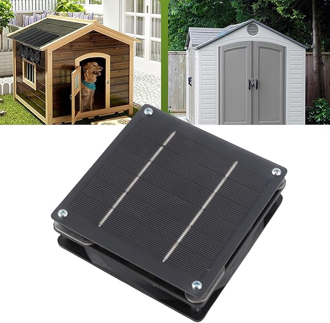 Monocrystalline Solar Panel Fan, Solar Exhuast Vent Fan, 2 in 1 Solar Exhaust Vent Fans for Enclosed Spaces Such As Chicken Coops, Pet Houses, and Greenhouses