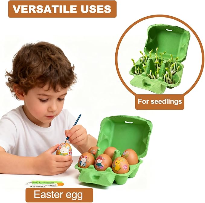 Half Dozen Paper Pulp Egg Cartons Cheap Bulk Fresh Chicken Eggs Basket Holder Storage Container Reusable for Easter (Green, 20)