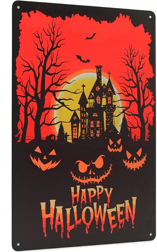 Happy Halloween Signs Vintage Metal Tin Signs Darkness with Pumpkin Signs Iron Paiting Wall Decor Halloween Signs for Club Bar Home Kitchen Man Cave 8X12 Inches