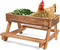 Chicken Feeders with Picnic Table, Handmade Carbonized Wooden Chicken Coop Accessories, Chicken Feeder No Waste, Mesh Bottom Keeps Food Fresh and Dry for Wild Birds, Ducks & Squirrels