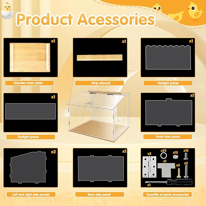 Spacious Chicken Brooder Boxs, Brooder Box for Chicks, Acrylic Chicken Brooder, Chickens Brooder Kit for Ruffed Grouse, Hedgehogs, Hamsters, Reptiles (Transparent)