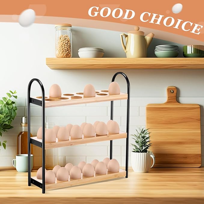 Wooden Egg Holder Countertop 3-layer Hold 36 Eggs Fresh Storage, for Kitchen Organization and Pantry Storage Home Collecting(Bamboo Wood)