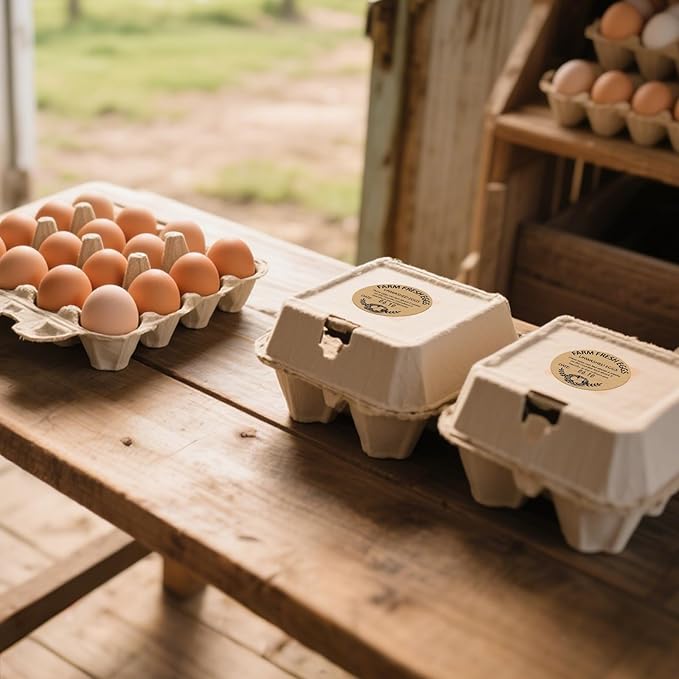 500 PCS Fram Fresh Eggs Carton Labels with Collection Date 2 Inches Natural Brown Kraft Stickers Self Adhesive Writable Handling Packaging Sticker for Chicken Quail Duck Farmhouse