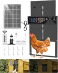 Large Automatic Chicken Coop Door, 4000mAh High Capacity Chicken Coop Door 7W Solar Powered with Timer & Light Sensor, Anti-Pinch Auto-Aluminum Chicken Door with Wire Clip & Remote Control-Black
