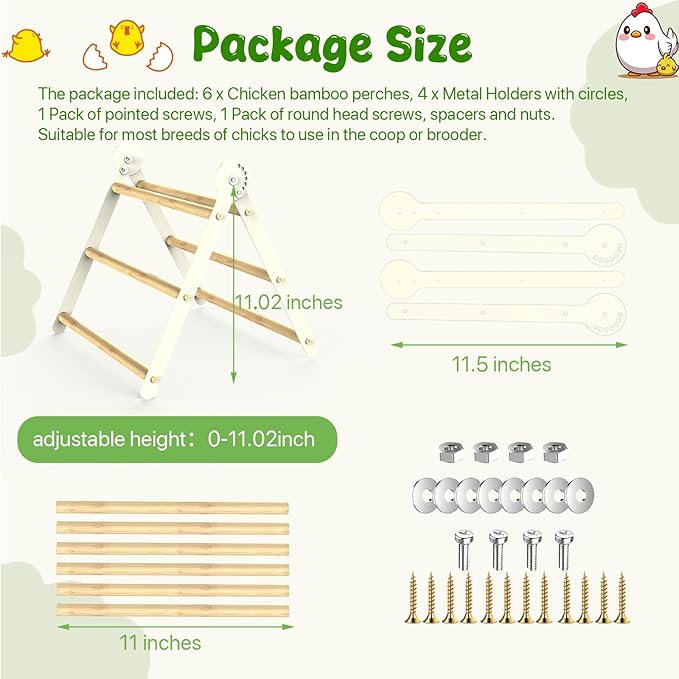 Bamboo Adjustable Chicken Perches, with Adjustable 7 Circles Holder, Strong Roost Bar for Coop&Brooder, Training Perch for Chicks, El Pollitos, La Pollita, Easy to Install & Clean, Fun Toys for Chicks