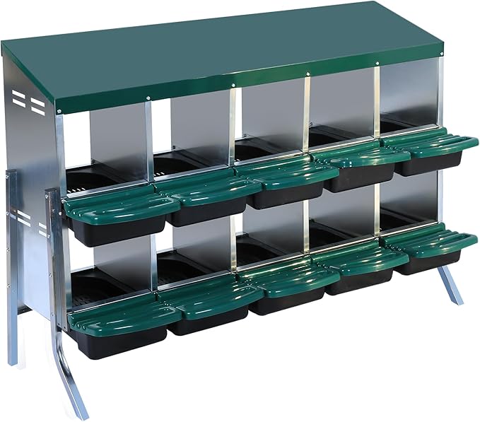 Chicken Nesting Box, Egg Laying Box, Convenient for Collecting Eggs, Ventilated Poultry House Equipment in Metal Chicken Coop, Suitable for Hens and Ducks (Green, 10 Holes with Legs)
