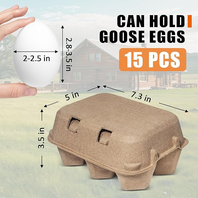 tutata Goose Egg Cartons, 15 Pack, Half Dozen Jumbo Carton, Natural Pulp Goose Egg Boxes, Blank Top