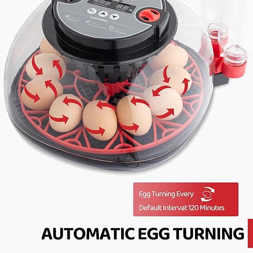 12 Egg Incubator with Automatic Egg Turning,Chicken Egg Incubator,LED Egg Candler,Automatic Farm Poultry Egg Incubators,for Hatching Chickens,Ducks,Geese,Birds,Pigeons and Quail Eggs (Red & Black)