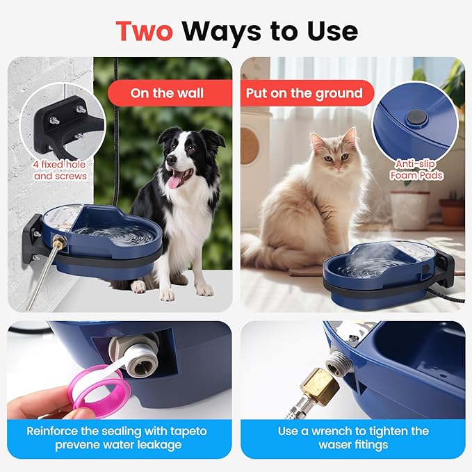 2.5L Heated Water Bowl for Dogs, Outdoor Heated Dog Bowl Thermostatic Control Heated Pet Bowl for Outside Heated Chicken Waterer Heated Pet Waterer for Chicken, Duck, Goose, Rabbit