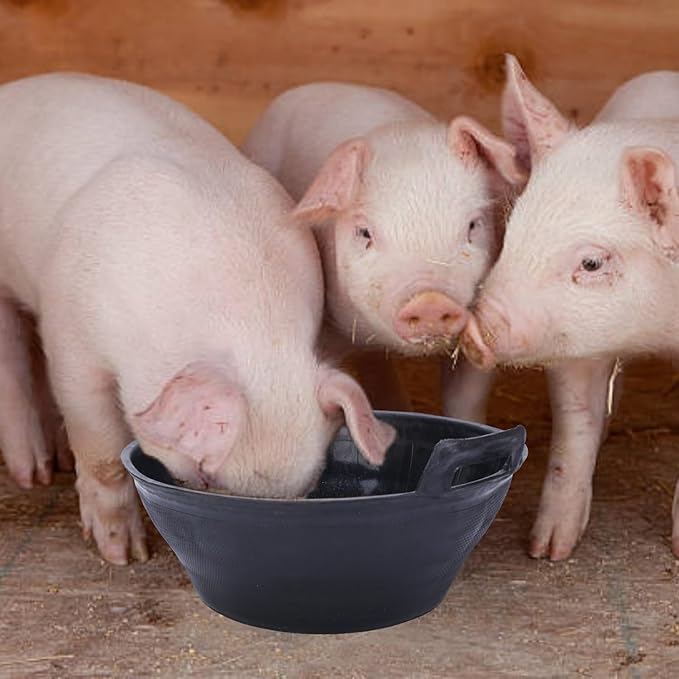 4 Pack 3.1 Gallon Rubber Feed Pan with Handle,Multi-Purpose Flexible Rubber Bucket Pan,Animal Feeding Trough & Dust Bath Container for Horses,Goats,Chickens,Pig,Farm,Garden,DIY