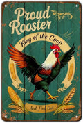 Funny Rooster Sign Pround Rooster King of the Coop Rustic Tin Sign for Home Farm Chicken Coop Decor 12x8 Inch