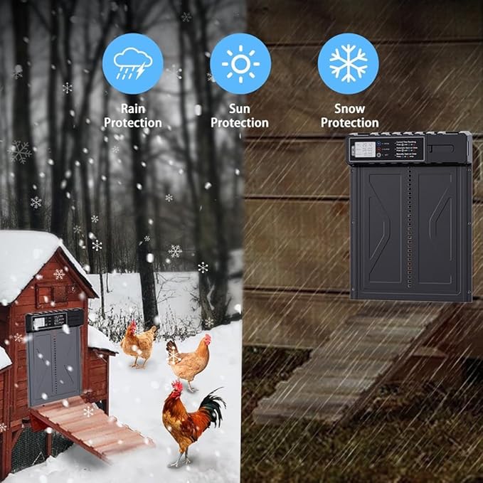 Automatic Chicken Coop Door Solar Powered,Aluminum Alloy Auto Door with Timer & Light Sensor, LCD Display, Solar Chicken Coop Door Anti-Pinch & Weatherproof, Vertical Sliding Door