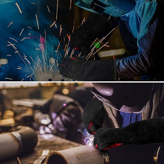16 Inches Leather Welding Gloves Fire Resistant,Animal Handling Gloves Bite Proof for Cat Dog Snake - Large