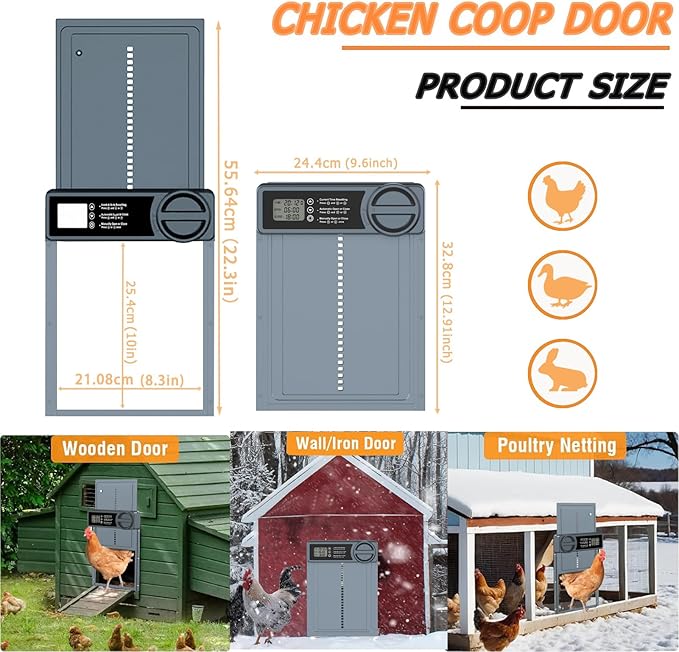 Automatic Chicken Coop Door, Large Chicken Door with Timer & Manual Control, Anti-Pinch Sensor, Low Battery Warning,Waterproof Aluminum Chicken Coop Opener with LCD Display, Battery Powered (Blue)