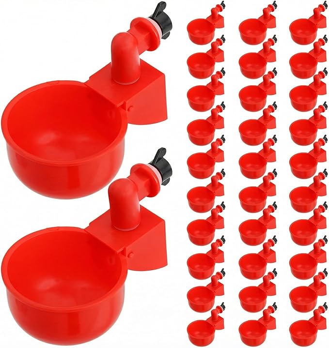 Cedilis 30 Pack Chicken Water Cup, Automatic Drinking Cups for Chickens, 3/8 Inch Thread Poultry Water Cups, Chicken Watering Feeder Cups for Chicken Duck Birds Turkey Rabbit