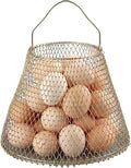 Egg Basket, Collapsible Wire Storage Basket, Wire Basket Empty Gift Basket With Handles Basket For Easter Eggs Candy Round Storage Decorative Basket (8 inch), Golden