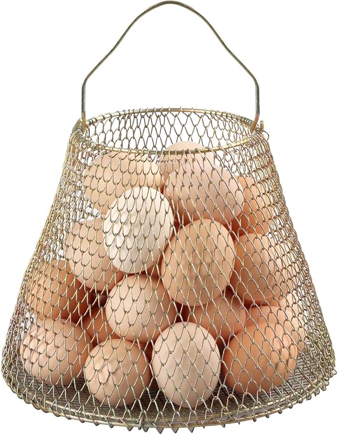 Egg Basket, Collapsible Wire Storage Basket, Wire Basket Empty Gift Basket With Handles Basket For Easter Eggs Candy Round Storage Decorative Basket (8 inch), Golden