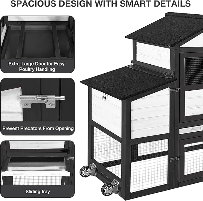 Large Chicken Coop, 80.7" Outdoor Wooden Hen House with Run, Ramp & Leakproof Pull-Out Tray, Weatherproof Design, for 3-5 Chickens - Black