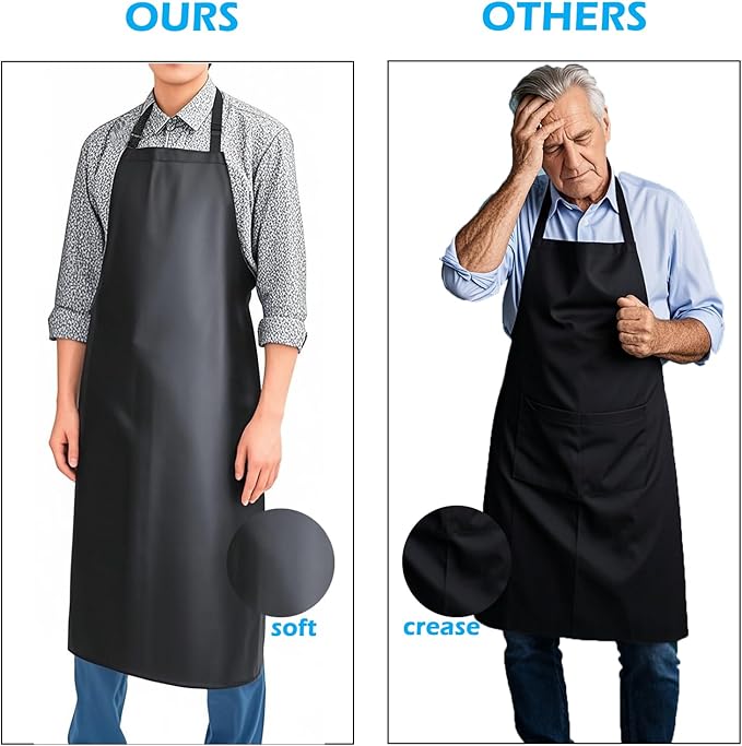 Waterproof Rubber Vinyl Apron 40 Inch Heavy Duty Adjustable Bib for Men Women Kitchen Cooking Lab Dishwashing Black