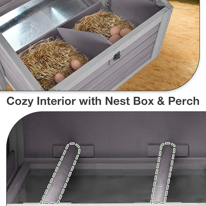 Chicken Coop with Nesting Box & Pull-Out Tray, Outdoor Hen House with UV-Resistant Roof, Leakproof Design & Spacious Run, for Poultry, Chickens, Rabbits (67" L x 25" W x 28" H)